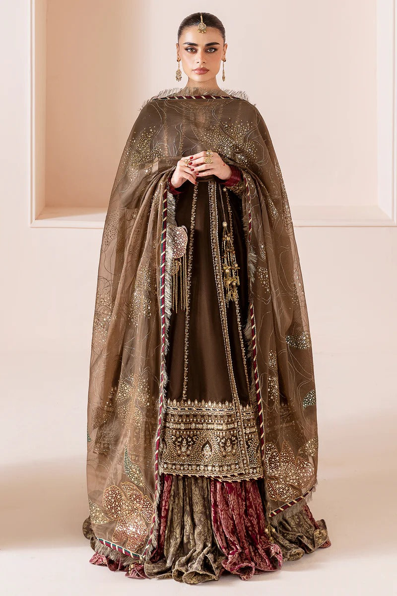 Pure Velvet Brown Embroidered Angrakha Style Dress - WW369