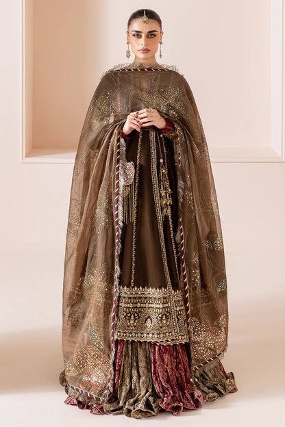Pure Velvet Brown Embroidered Angrakha Style Dress - WW369