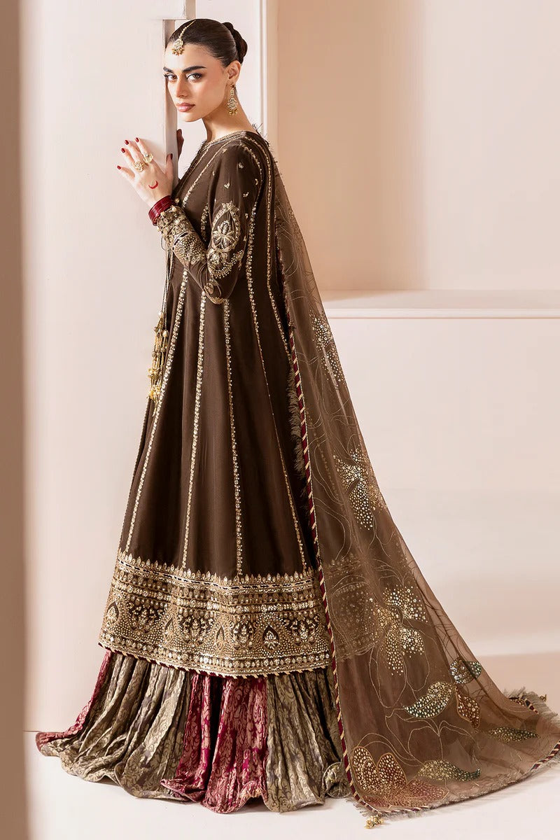 Pure Velvet Brown Embroidered Angrakha Style Dress - WW369