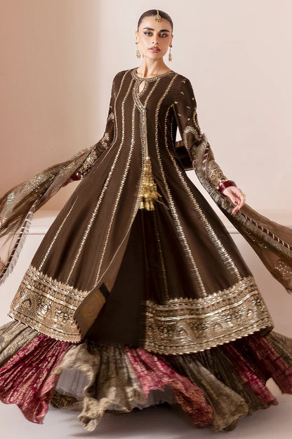Pure Velvet Brown Embroidered Angrakha Style Dress - WW369