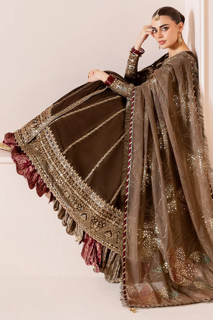 Pure Velvet Brown Embroidered Angrakha Style Dress - WW369