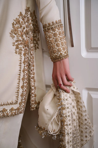 Pure Velvet Silk Off White Embroidered Dress - WW602