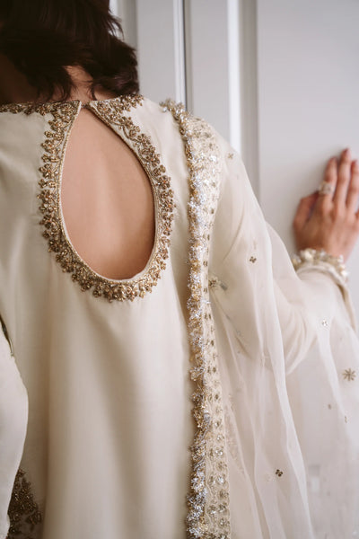 Pure Velvet Silk Off White Embroidered Dress - WW602