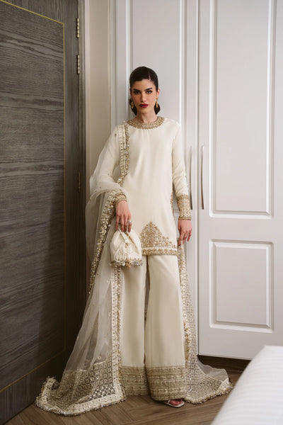 Pure Velvet Silk Off White Embroidered Dress - WW602