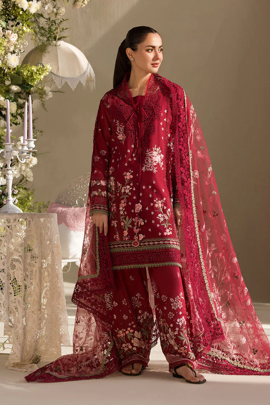 Pure Lawn Mahroon Embroidered Dress - LL244
