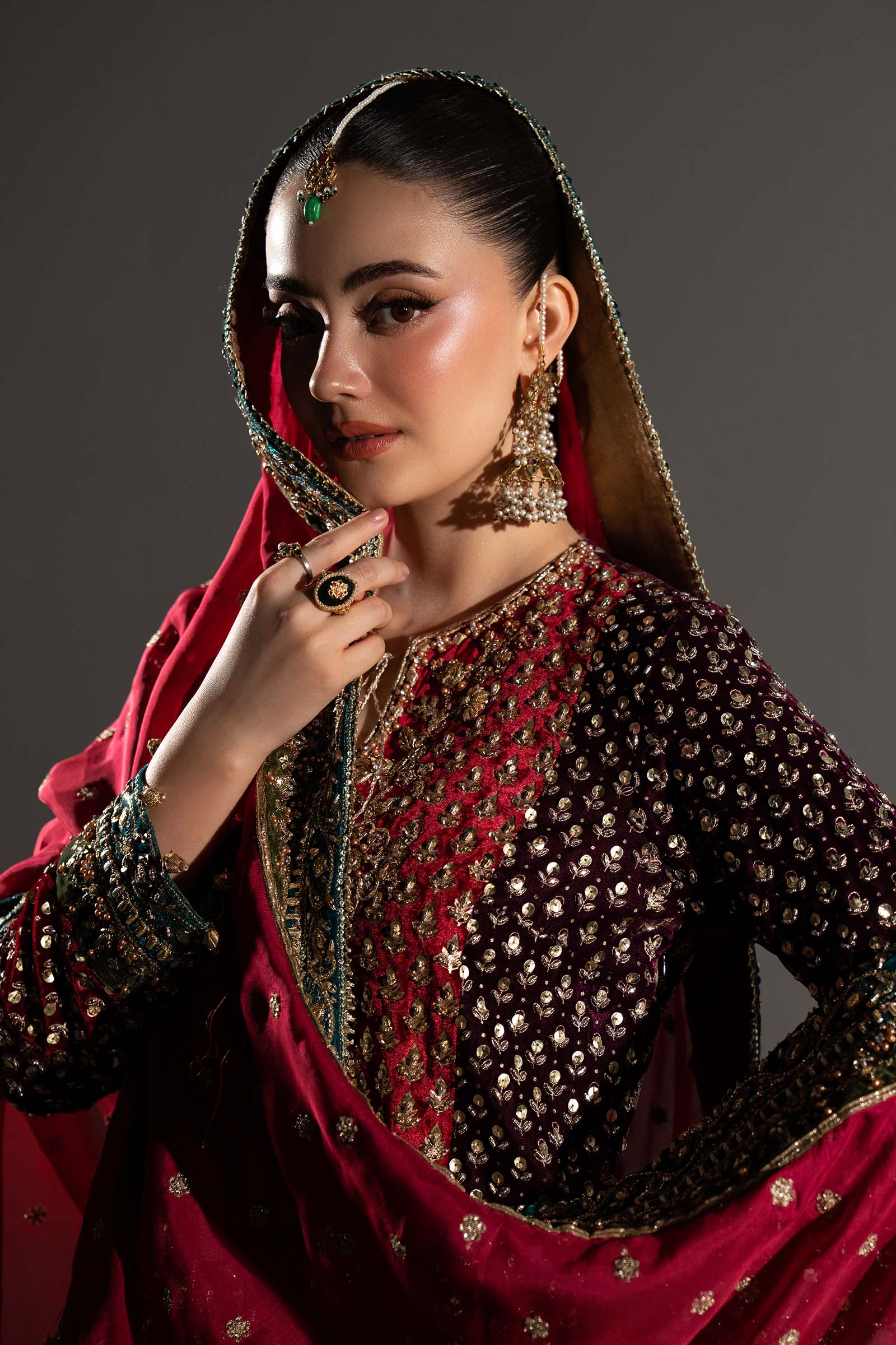 Pure Velvet Black Embroidered Wedding Dress - WW603