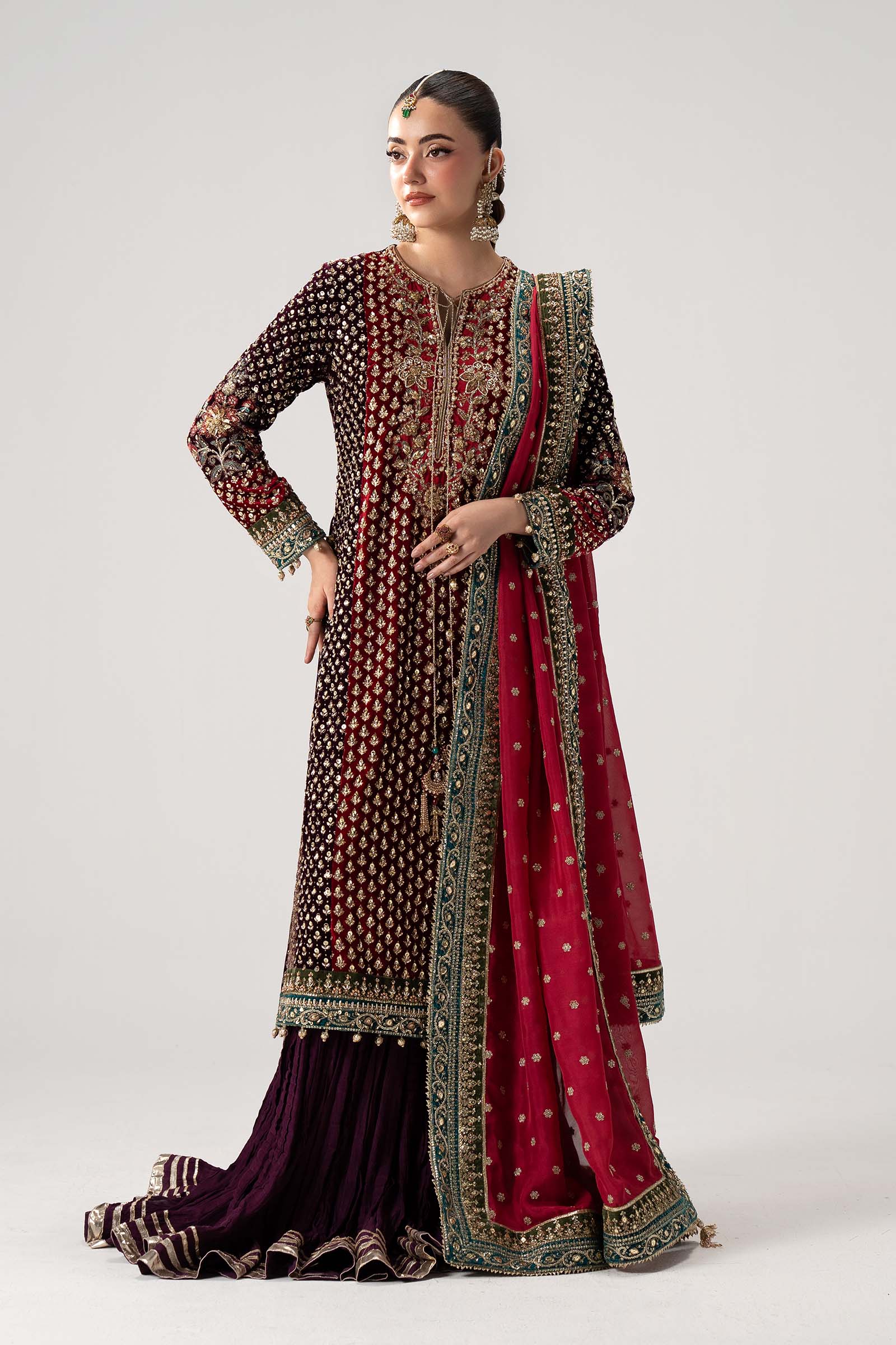 Pure Velvet Black Embroidered Wedding Dress - WW603