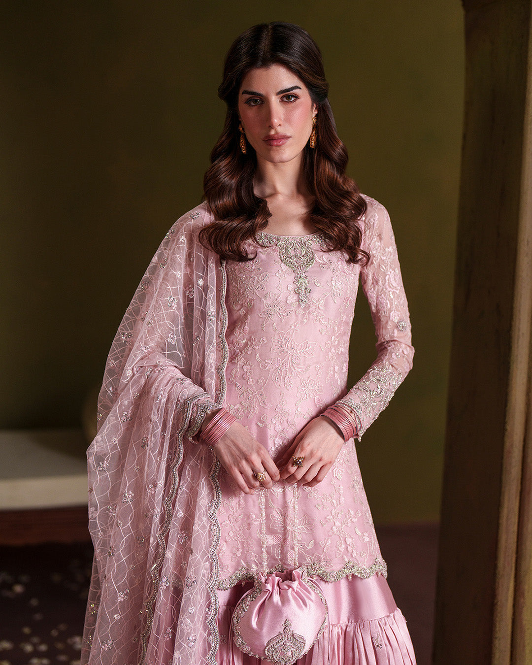 Pure Chiffon Baby Pink Embroidered Dress - WW529