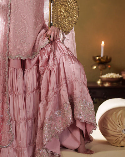 Pure Chiffon Baby Pink Embroidered Dress - WW529