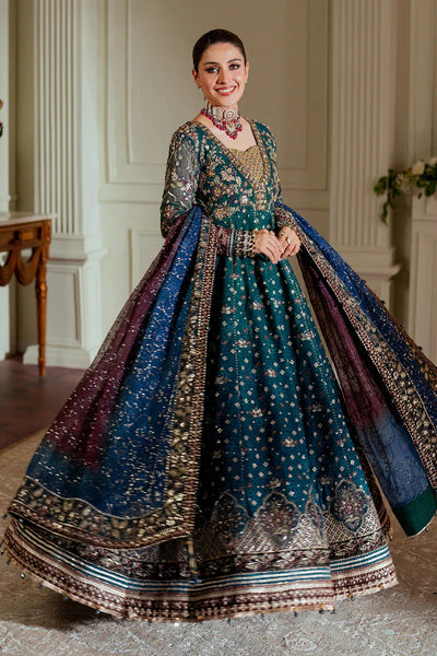 Pure Chiffon Teal Blue Gown Style Embroidered Dress - WW528