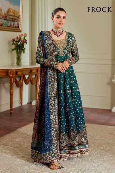 Pure Chiffon Teal Blue Gown Style Embroidered Dress - WW528