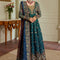 Pure Chiffon Teal Blue Gown Style Embroidered Dress - WW528