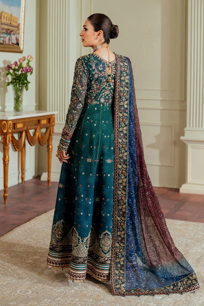 Pure Chiffon Teal Blue Gown Style Embroidered Dress - WW528
