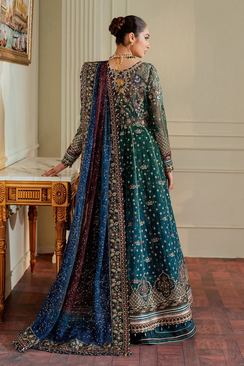 Pure Chiffon Teal Blue Gown Style Embroidered Dress - WW528