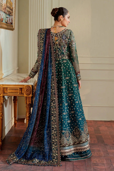 Pure Chiffon Teal Blue Gown Style Embroidered Dress - WW528