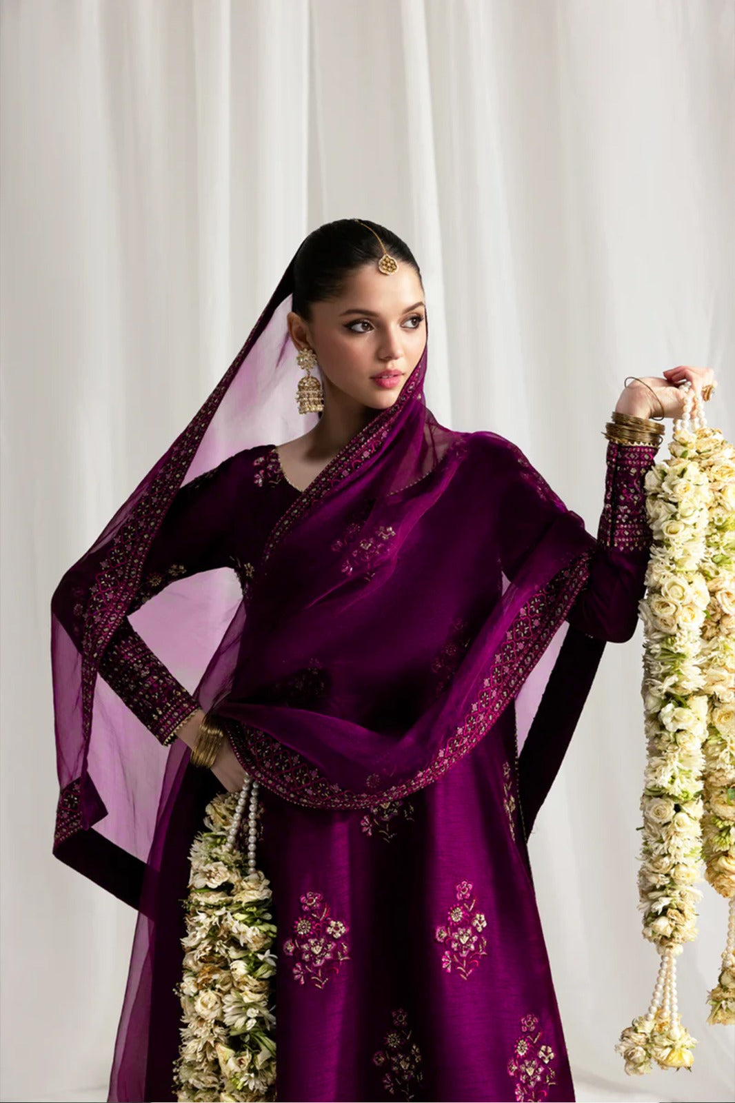Pure Raw Silk Magenta Embroidered Dress - WW526
