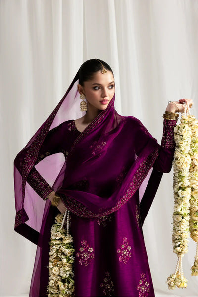 Pure Raw Silk Magenta Embroidered Dress - WW526
