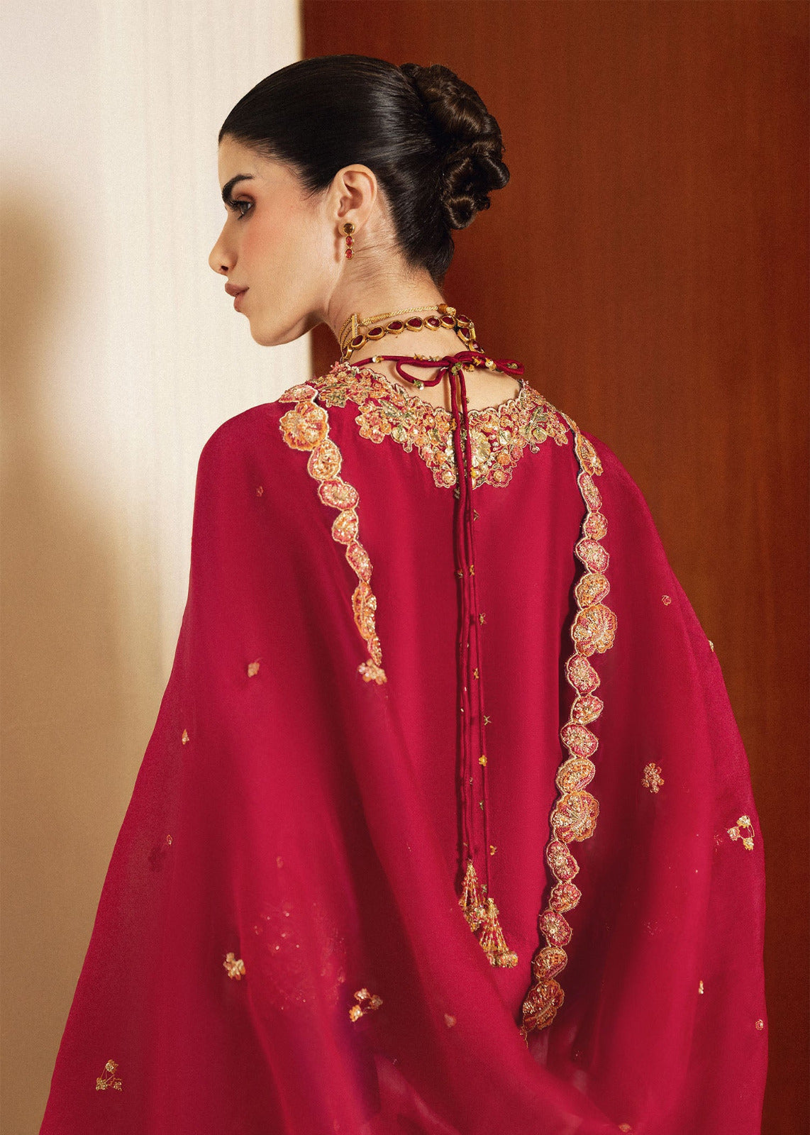 Pure Raw Silk Red Embroidered Dress - WW525