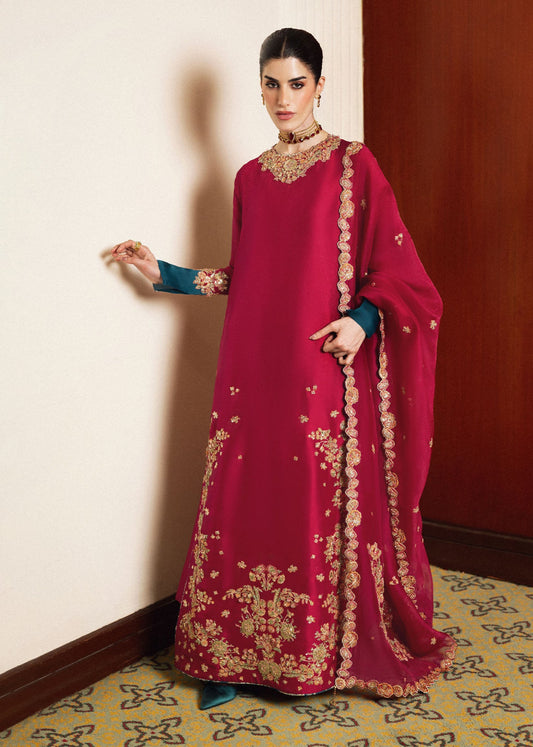 Pure Raw Silk Red Embroidered Dress - WW525