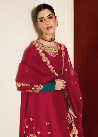 Pure Raw Silk Red Embroidered Dress - WW525