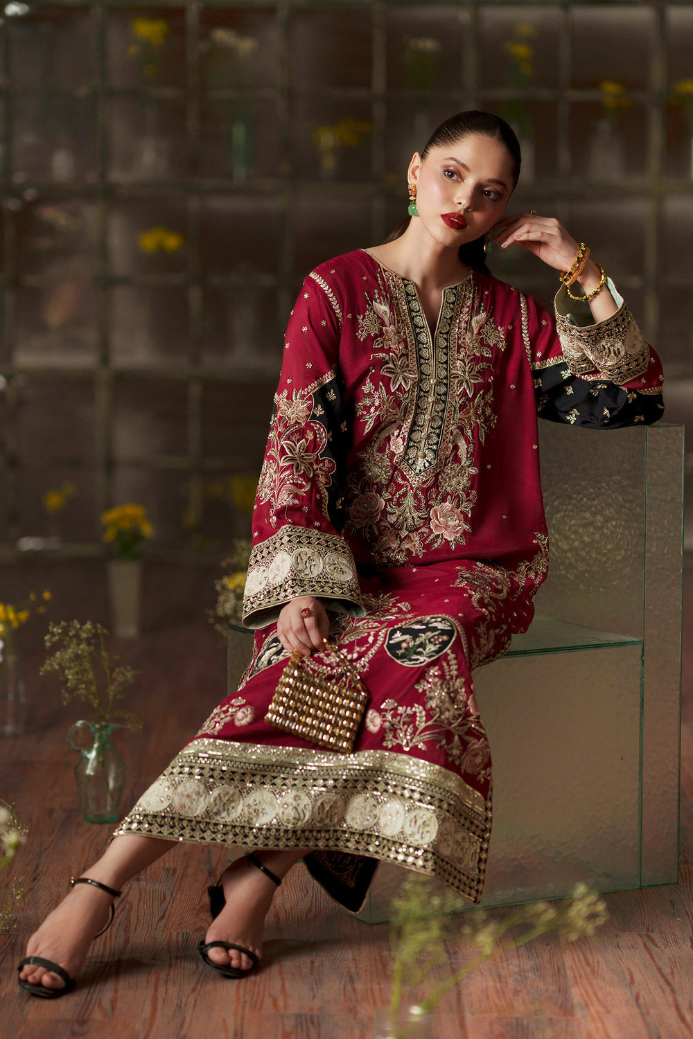 Pure Raw Silk Kaftan Styled Embroidered Dress - WW520