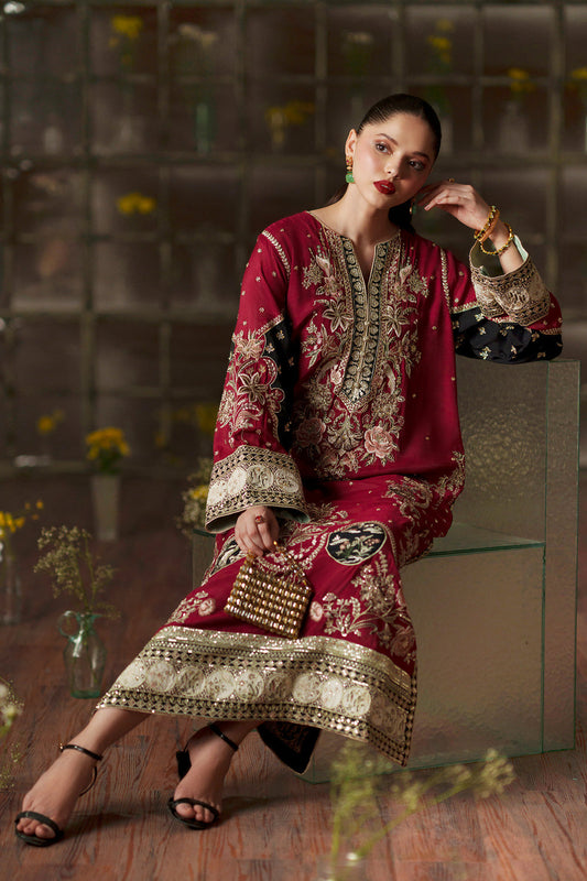 Pure Raw Silk Kaftan Styled Embroidered Dress - WW520