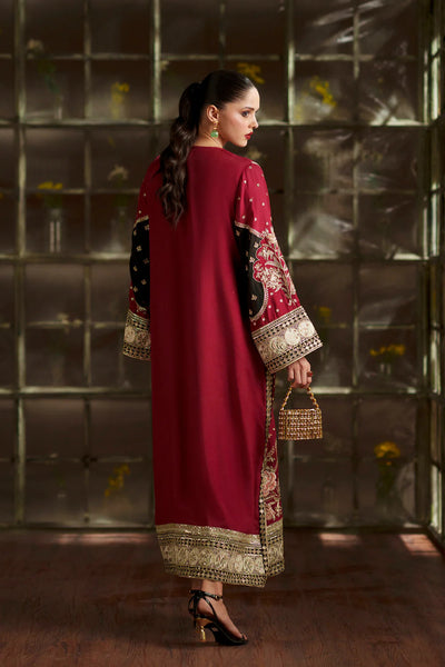 Pure Raw Silk Kaftan Styled Embroidered Dress - WW520