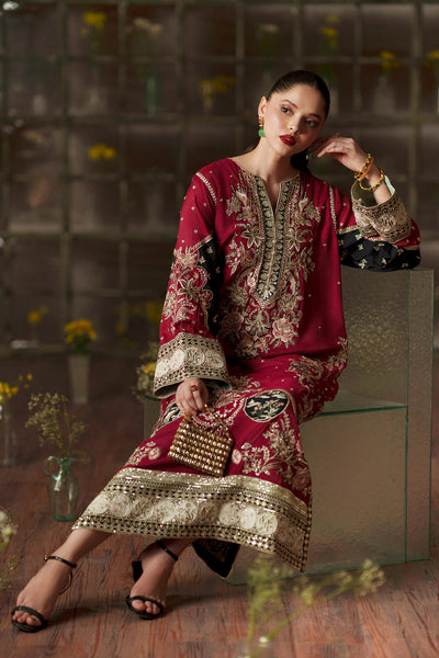 Pure Raw Silk Kaftan Styled Embroidered Dress - WW520