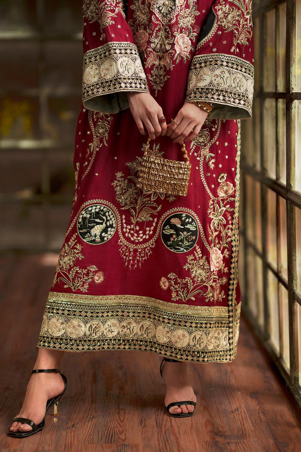 Pure Raw Silk Kaftan Styled Embroidered Dress - WW520
