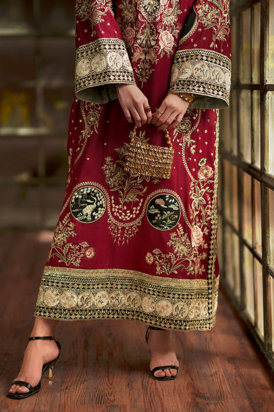 Pure Raw Silk Kaftan Styled Embroidered Dress - WW520