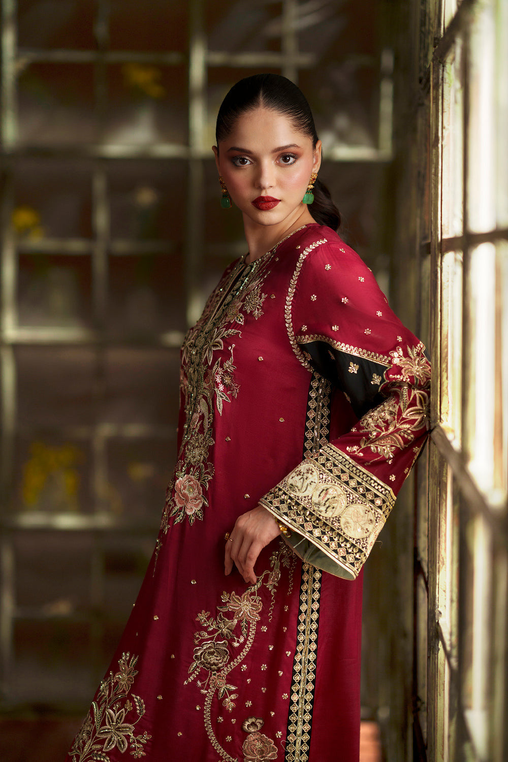 Pure Raw Silk Kaftan Styled Embroidered Dress - WW520
