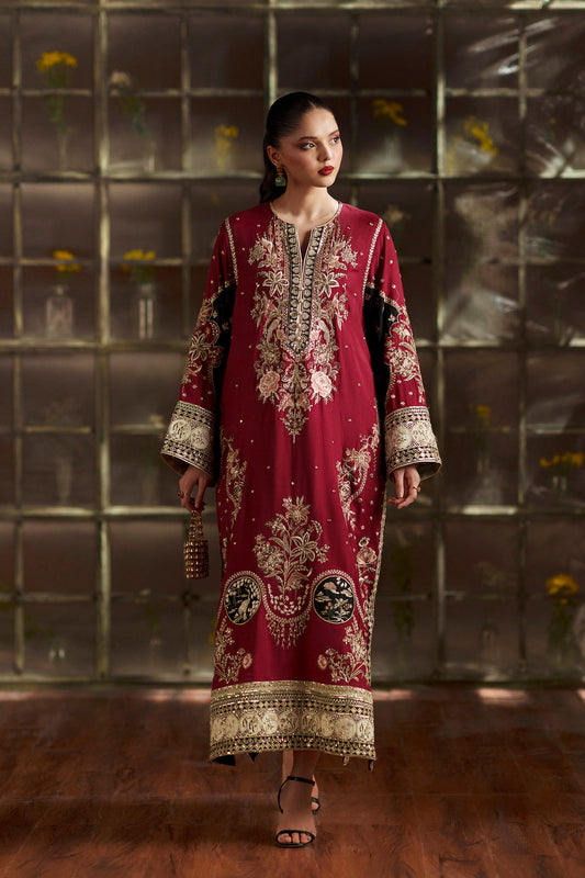 Pure Raw Silk Kaftan Styled Embroidered Dress - WW520