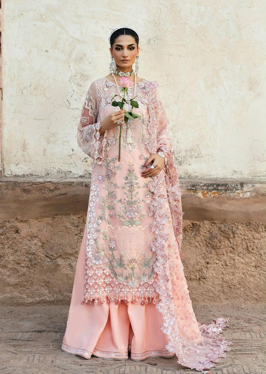 Pure Chiffon Peach Embroidered Dress - WW501