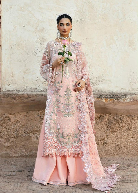 Pure Chiffon Peach Embroidered Dress - WW501