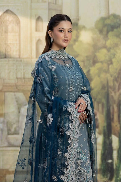 Pure Chiffon Grey & Blue Embroidered Dress - WW504