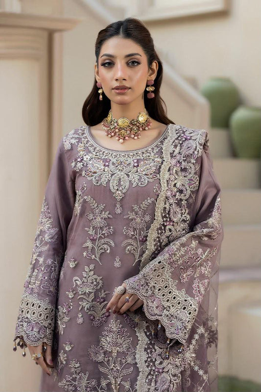 Pure Chiffon Dark Purple Embroidered Dress - WW505