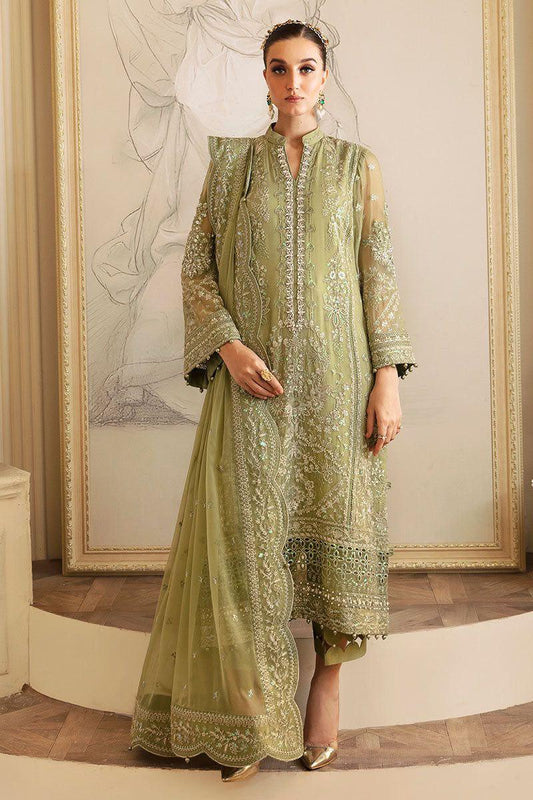 Pure Chiffon Pista Green Embroidered Dress - WW507