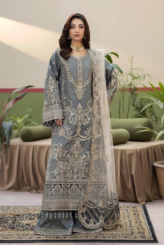Pure Chiffon Grey Embroidered Dress - WW508