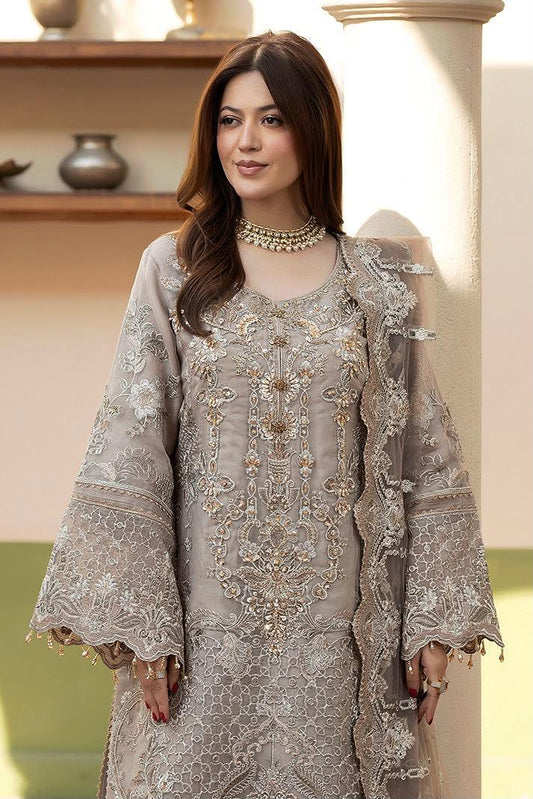 Pure Chiffon Grey Embroidered Dress - WW509