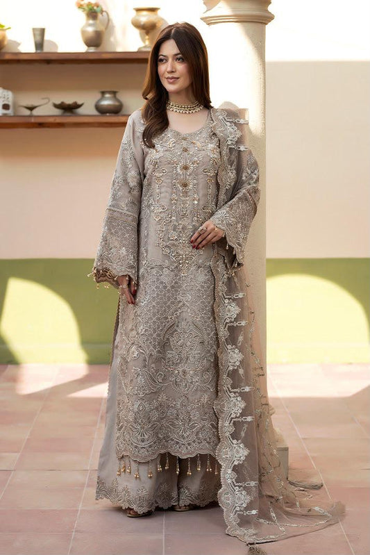 Pure Chiffon Grey Embroidered Dress - WW509