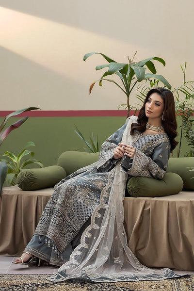 Pure Chiffon Grey Embroidered Dress - WW508