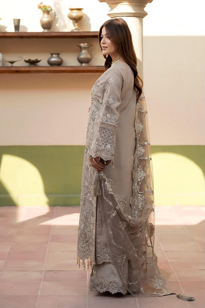 Pure Chiffon Grey Embroidered Dress - WW509