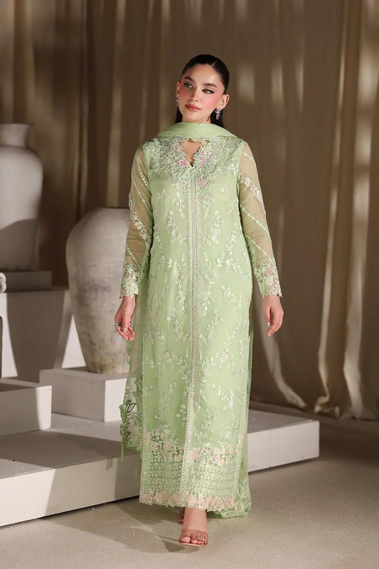 Pure Chiffon Light Green Embroidered Dress - WW512