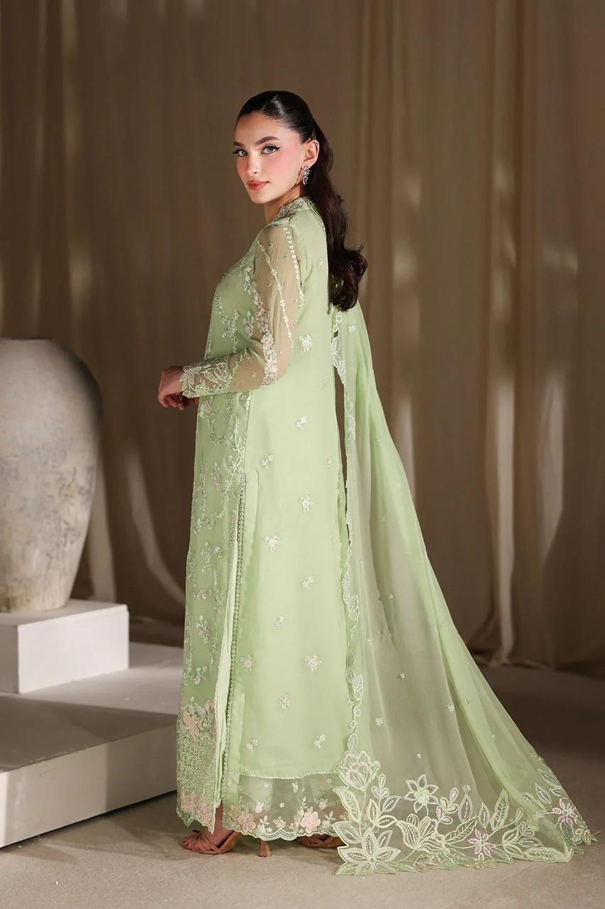 Pure Chiffon Light Green Embroidered Dress - WW512