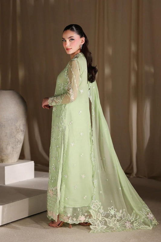 Pure Chiffon Light Green Embroidered Dress - WW512