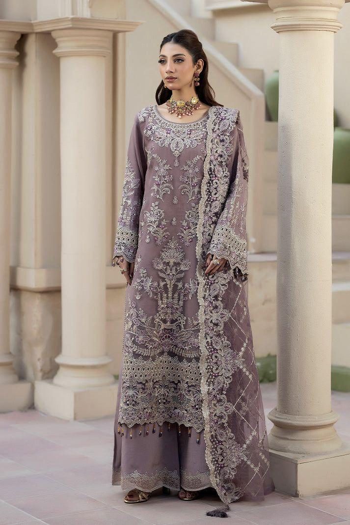 Pure Chiffon Dark Purple Embroidered Dress - WW505