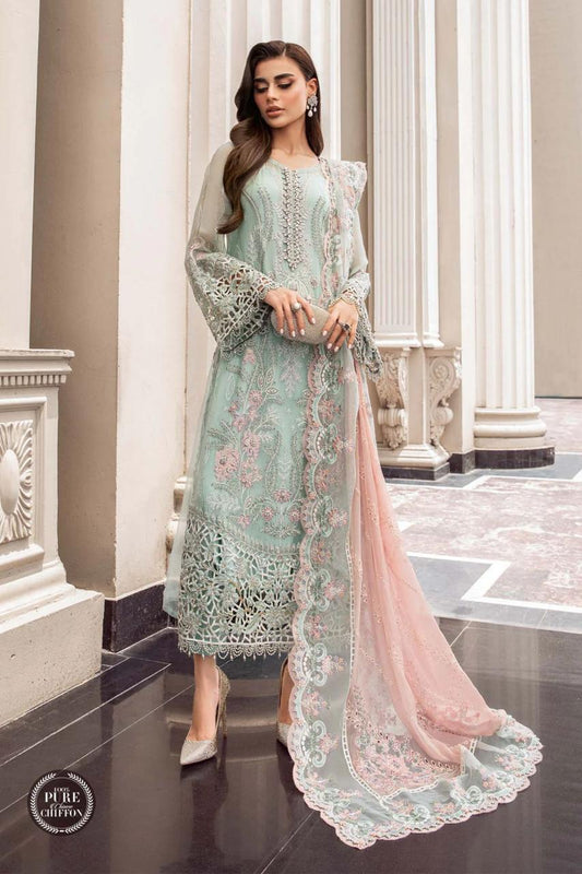 Pure Chiffon Green Embroidered Dress - WW516
