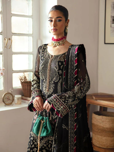 Pure Chiffon Black Embroidered Dress - WW513