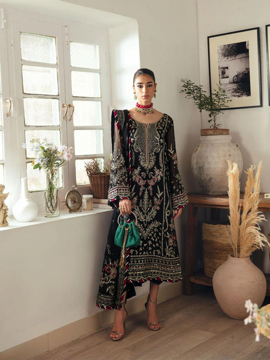 Pure Chiffon Black Embroidered Dress - WW513