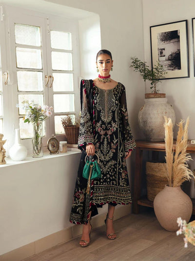 Pure Chiffon Black Embroidered Dress - WW513